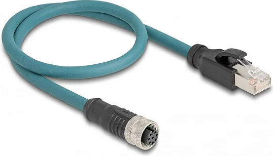 Kablë adapter Ethernet industrial DeLOCK M12 A-coded 8-pin femër në RJ45 mashkull, 0.5 m, blu