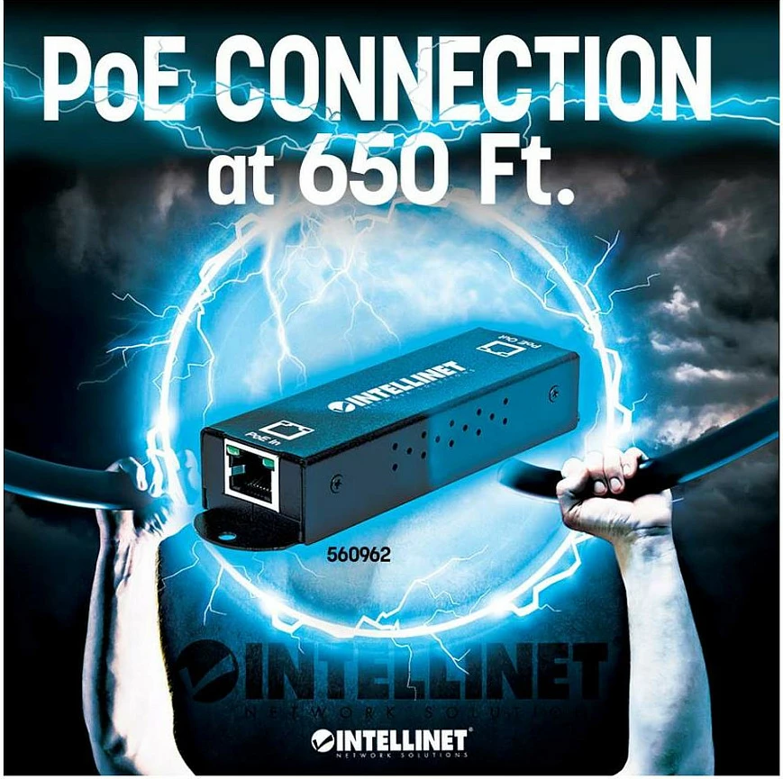 Zgjerues PoE+ Gigabit Intellinet 560962, 2x RJ45, IEEE 802.3at/af, metal, i zi