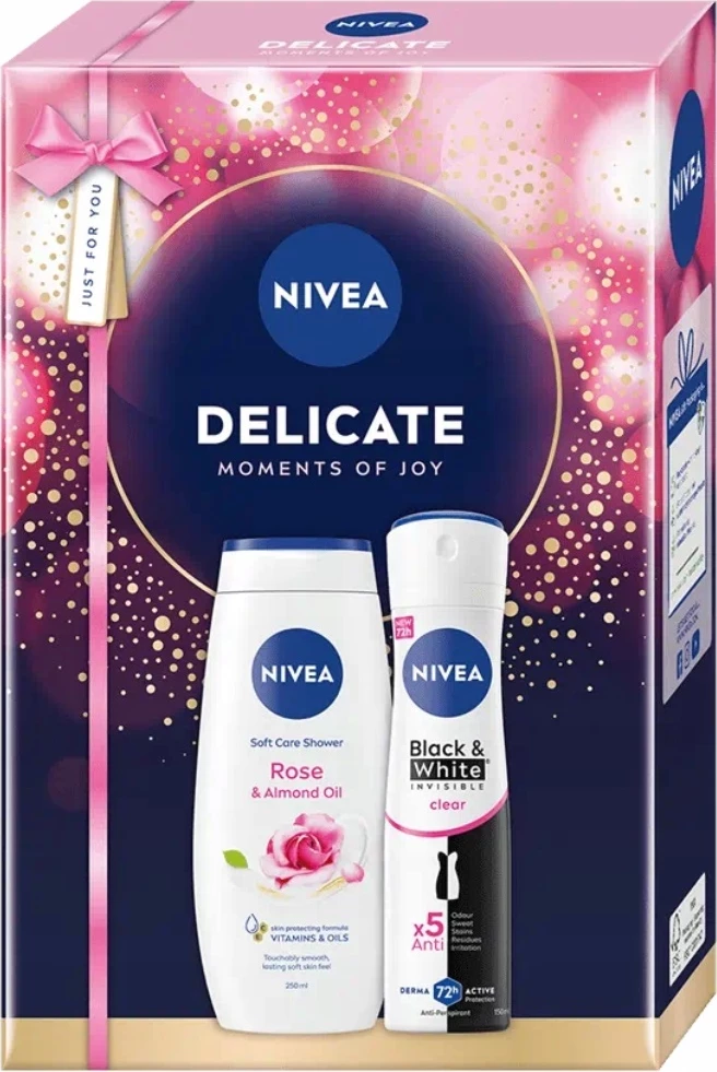 Set për dush dhe antiperspirant për femra Nivea Delicate, 250ml + 150ml