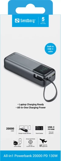 Powerbank Sandberg All-in1 421-30 20000 mAh PD 130W, gri