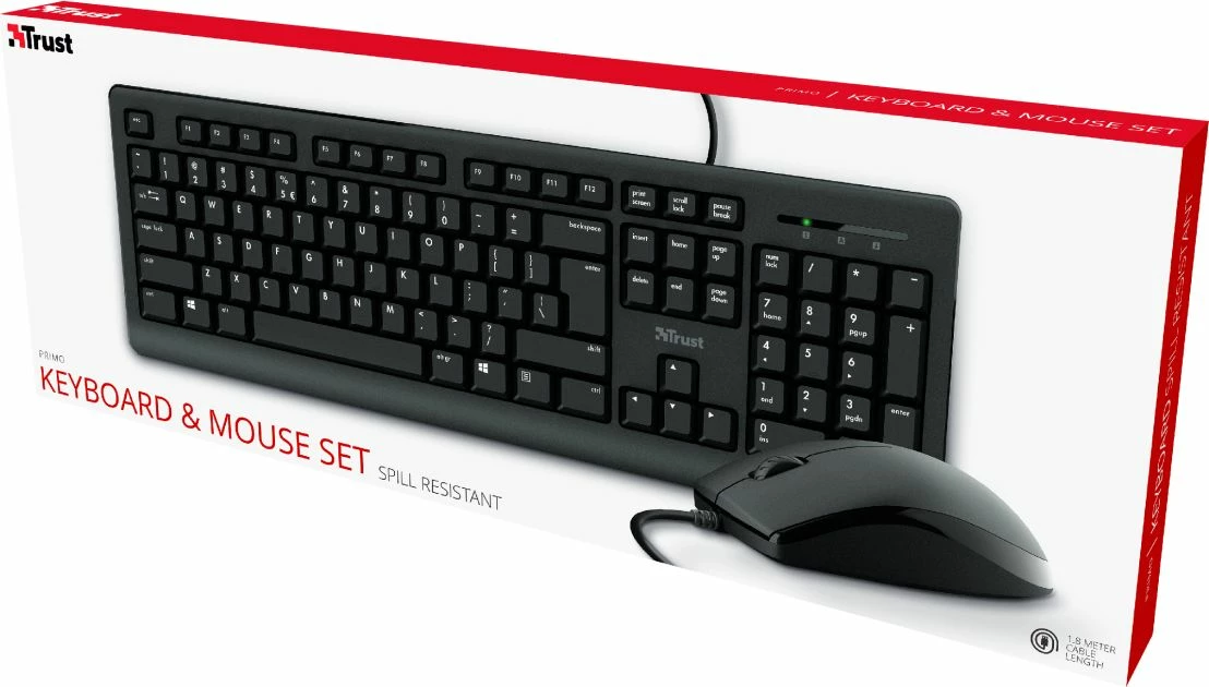 Set tastierë dhe maus Trust Primo 23970, USB, layout EN, me numpad, i zi