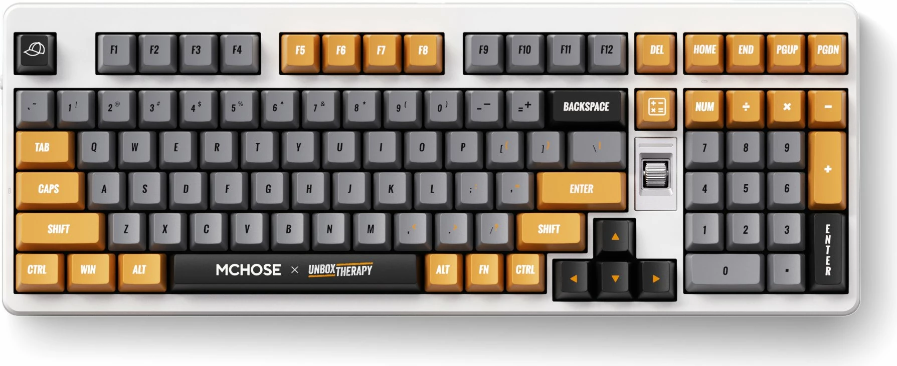 Tastierë mekanike gaming MCHOSE UT98 Retro Therapy (Unbox Therapy), US layout, Outemu Silent Peach V3, 98%, RGB, USB-C/2.4 GHz/Bluetooth, bateri 10000 mAh, bardhë-gri