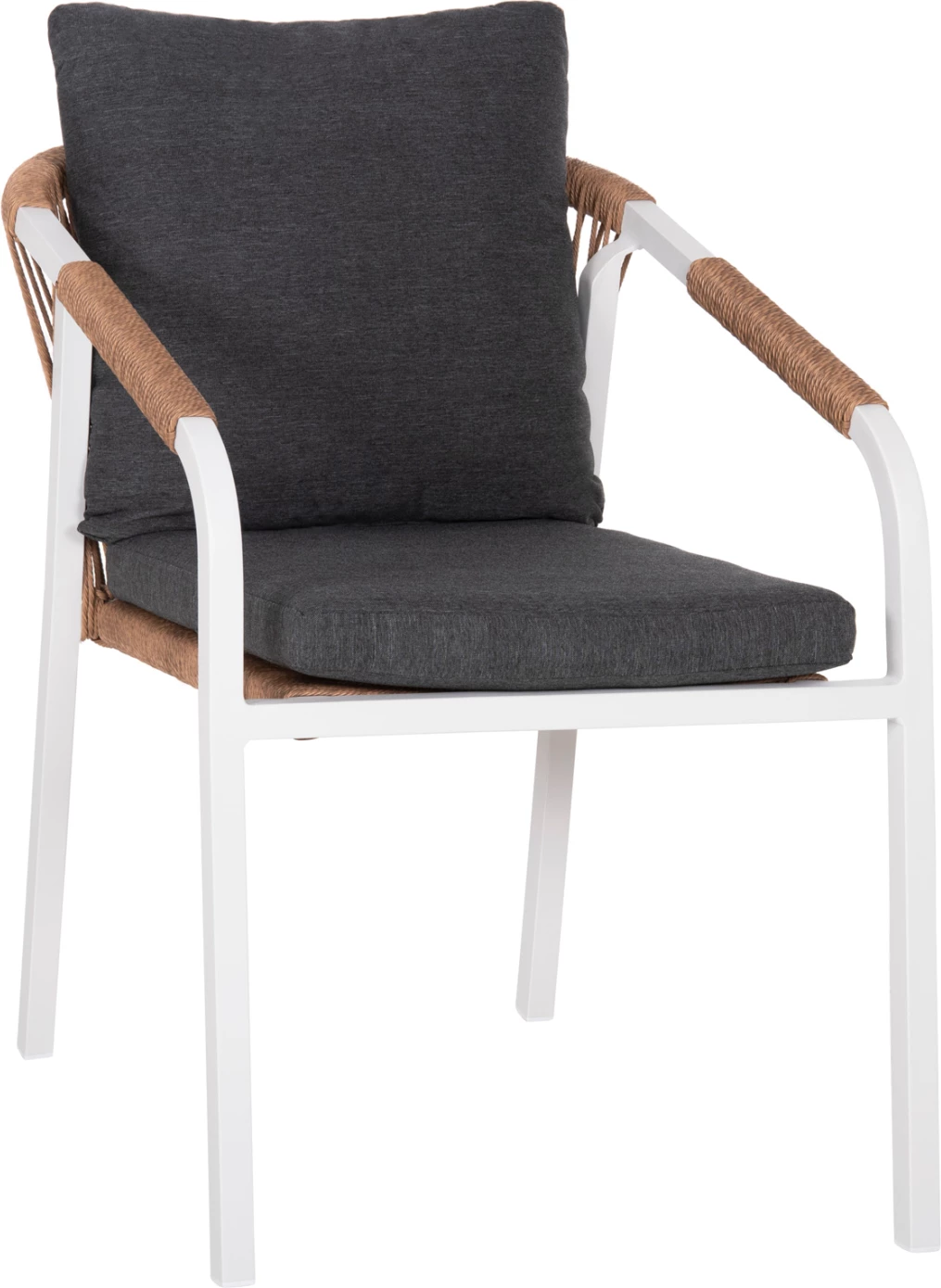 Karrige MAERLY FH6051.01 alumini e bardhë, jastëk antracit, ratan sintetik ngjyrë kafe e çelur, 55.5x62.5x85 cm