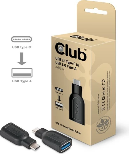 Adapter USB-C në USB 3.0 Club3D, i zi