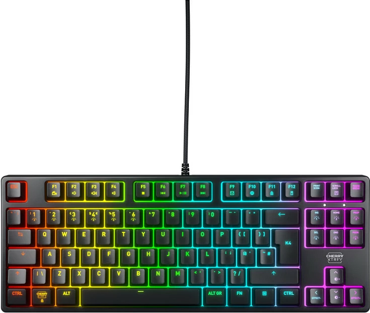 Tastierë mekanike Cherry XTRFY K4V2 TKL, Cherry MX2A Red, RGB, USB, e zezë