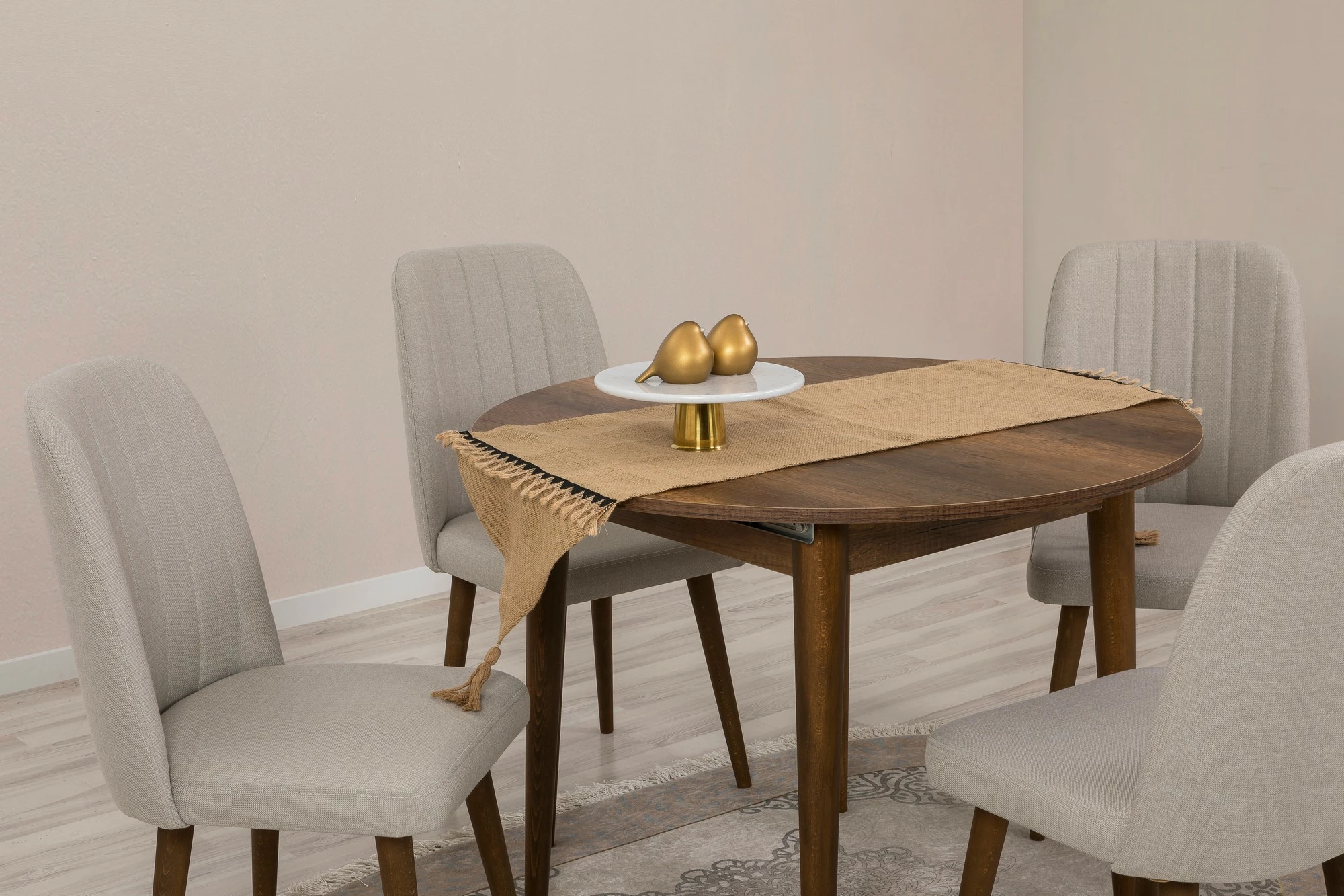 Tavolinë me karrige, zgjatshme, 5 pjesë, Skye Decor Vina 1005, ngjyrë arre, krem