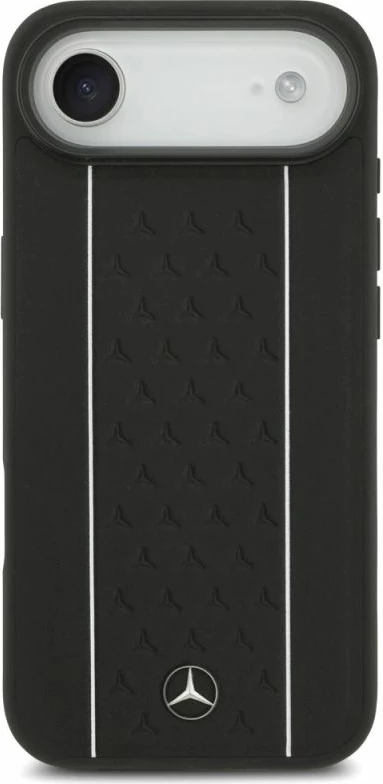 Kapak telefoni Mercedes Leather Star Pattern Stripes MagSafe për iPhone Air, i zi