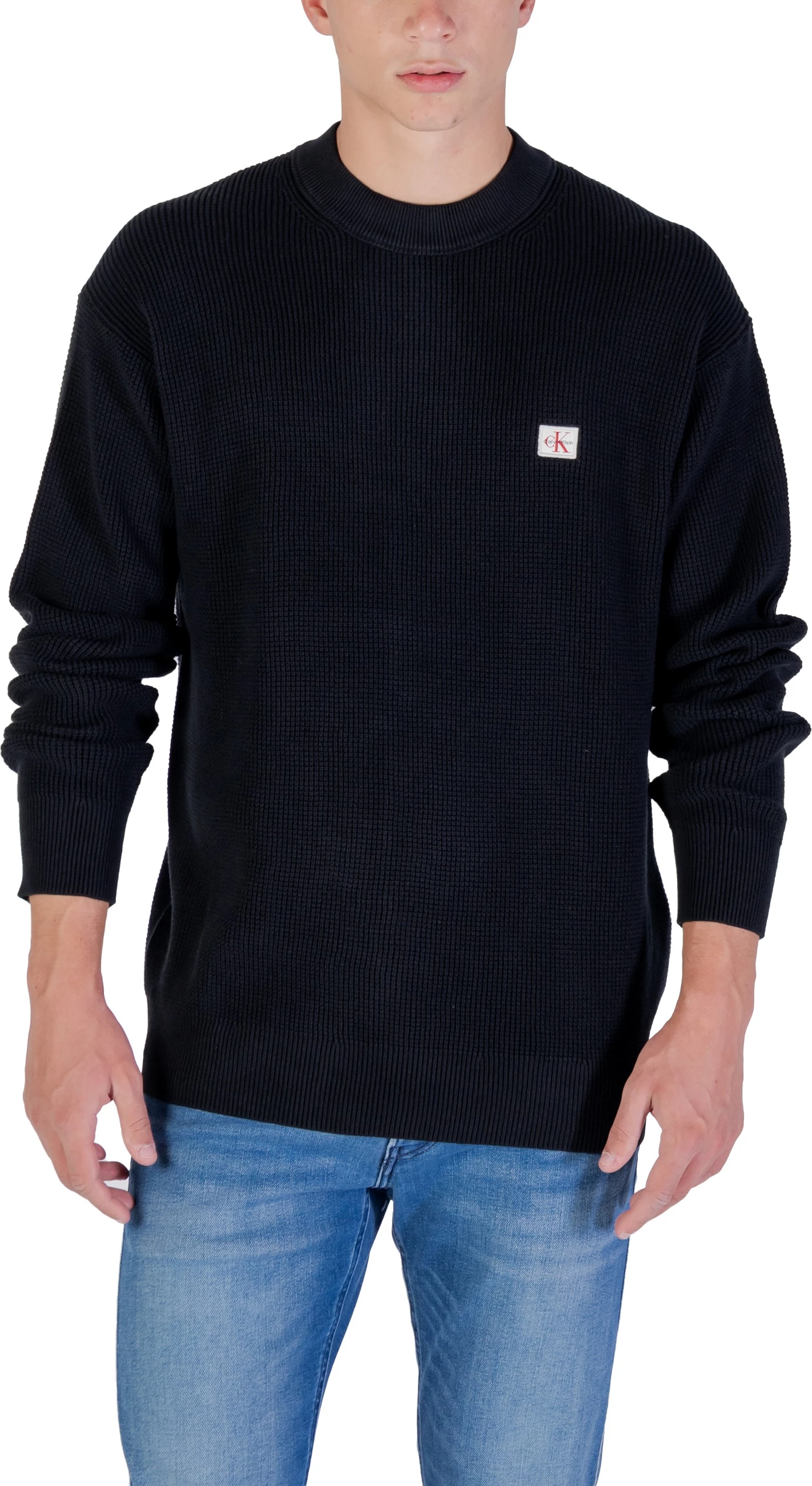 Xhemper për meshkuj Calvin Klein Jeans LS EZ COTTON WAFFLE LV04RD313G, i zi [Madhësia: L]