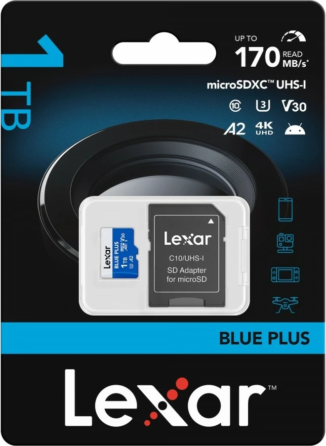 Kartë microSD Lexar Blue Plus LMSBLPL001T-BNANG 1TB UHS-I V30 U3 A2 deri 170MB/s me adapter SD blu