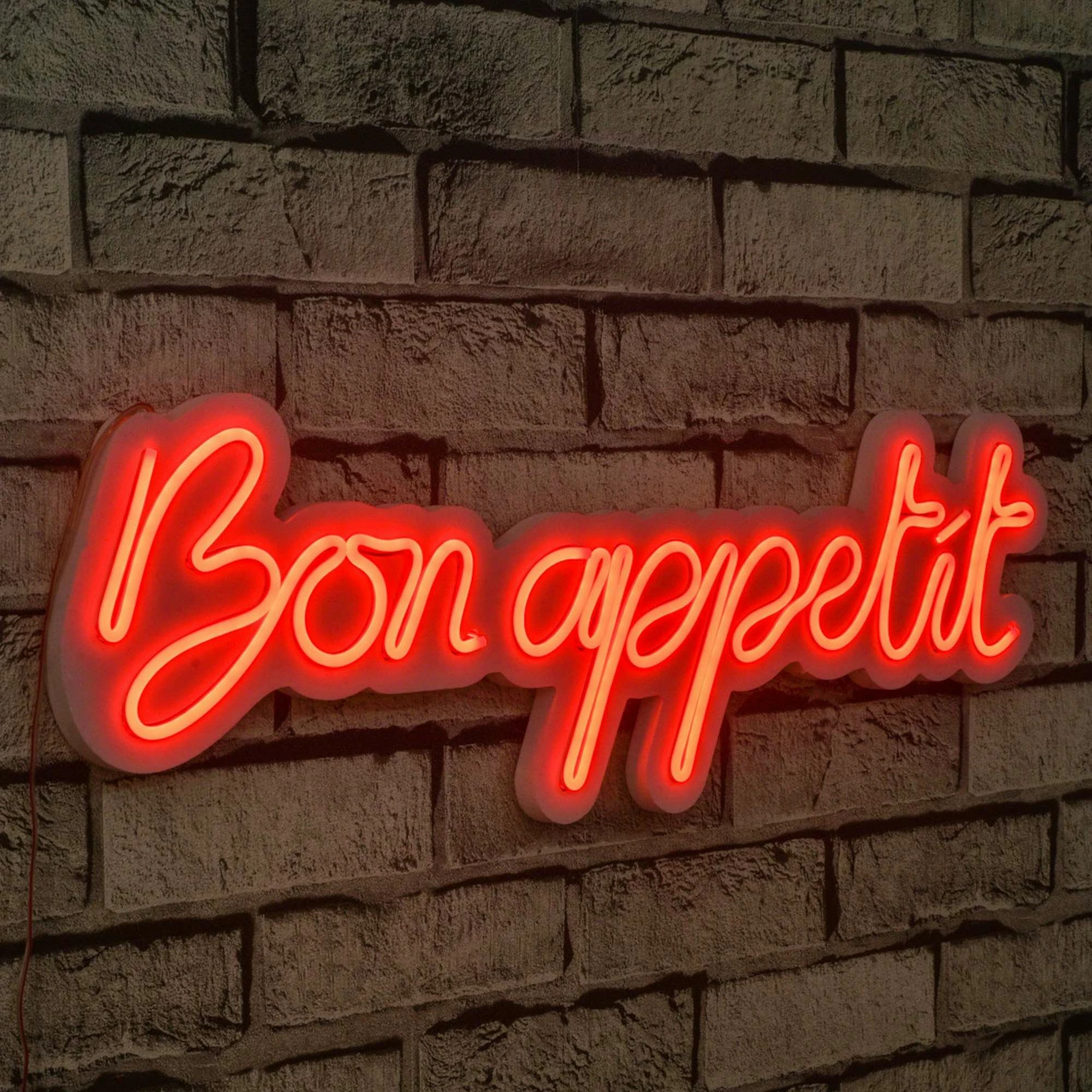 Dekor dritash LED plastike, 'Bon Appetit', ngjyrë e kuqe