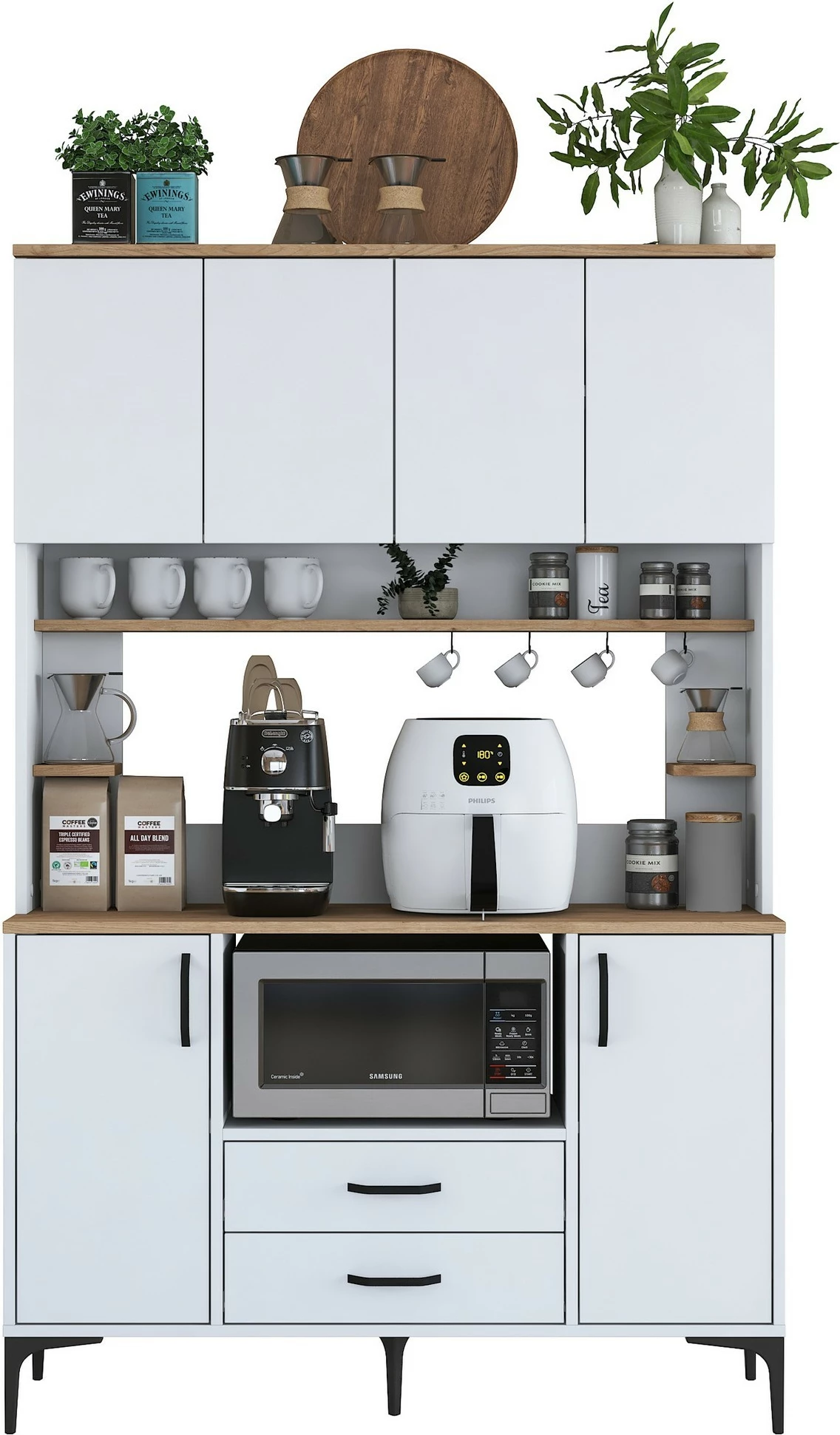 Dollap multifunksional Hanah Home, JE168 - 3257, ngjyrë e bardhë dhe arre