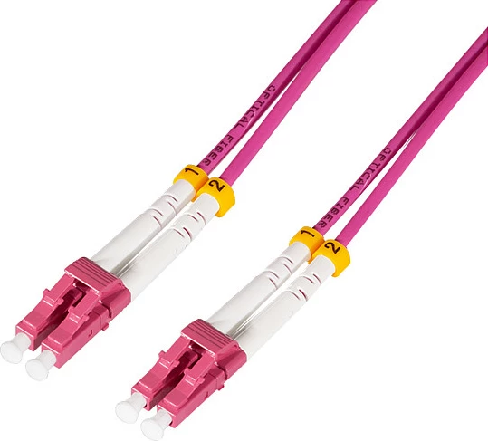 Kabllo patch fiber optike LogiLink OM4, Duplex LC/UPC-LC/UPC, 5 m, rozë