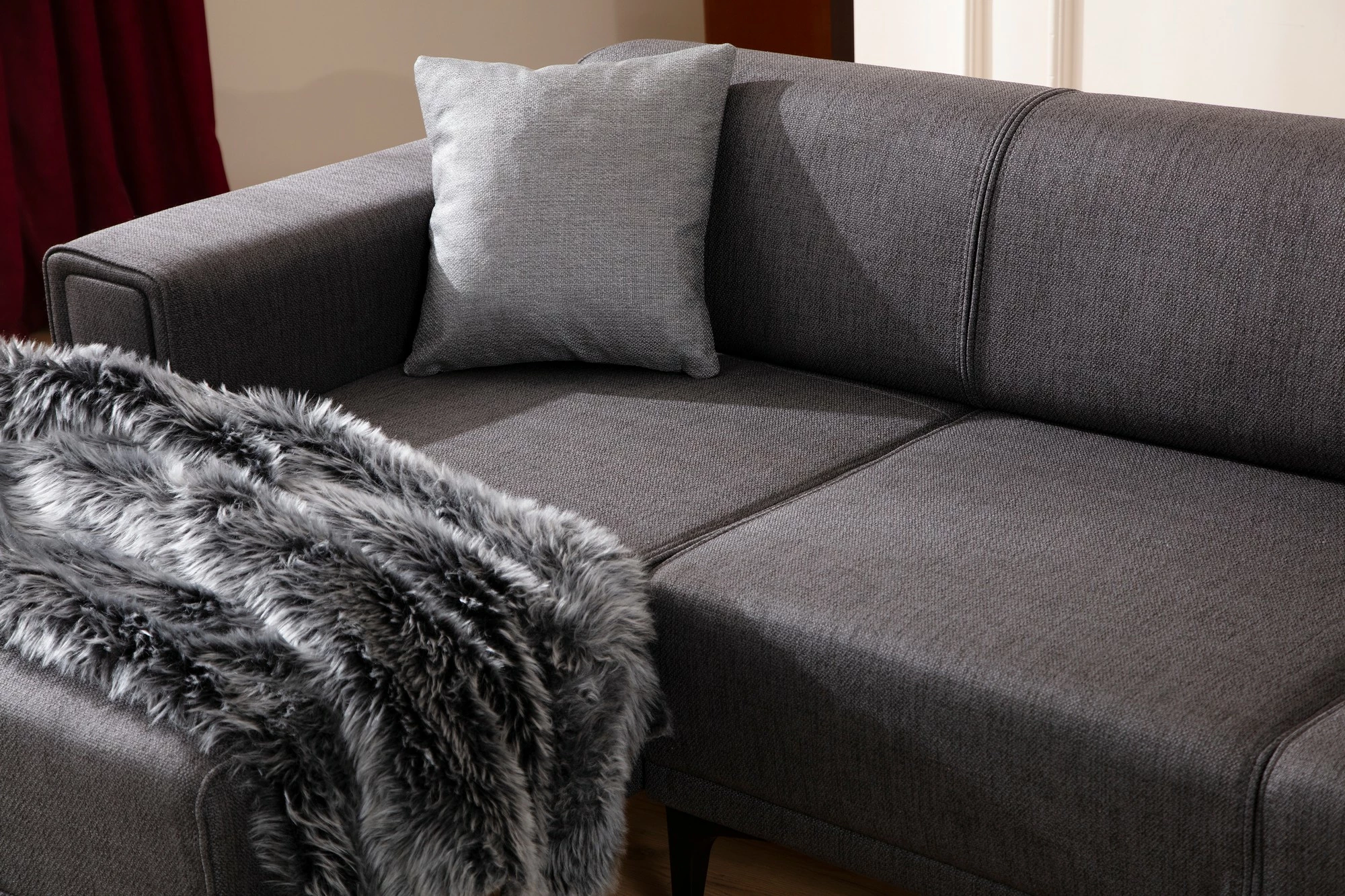 Kënd-sofë krevati Atelier del Sofa, Horizon majtas, ngjyrë gri e errët