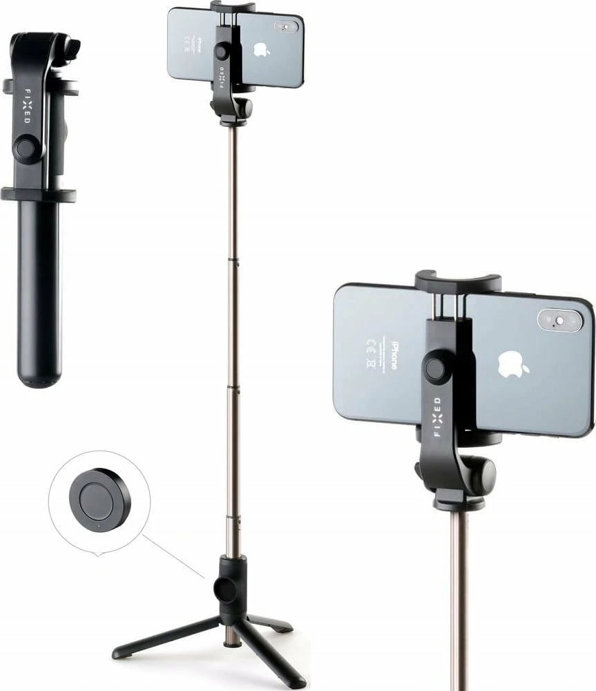 Stativ dhe shkop selfie Fixed Snap Lite 20-56 cm, me buton shkrepësi, i zi