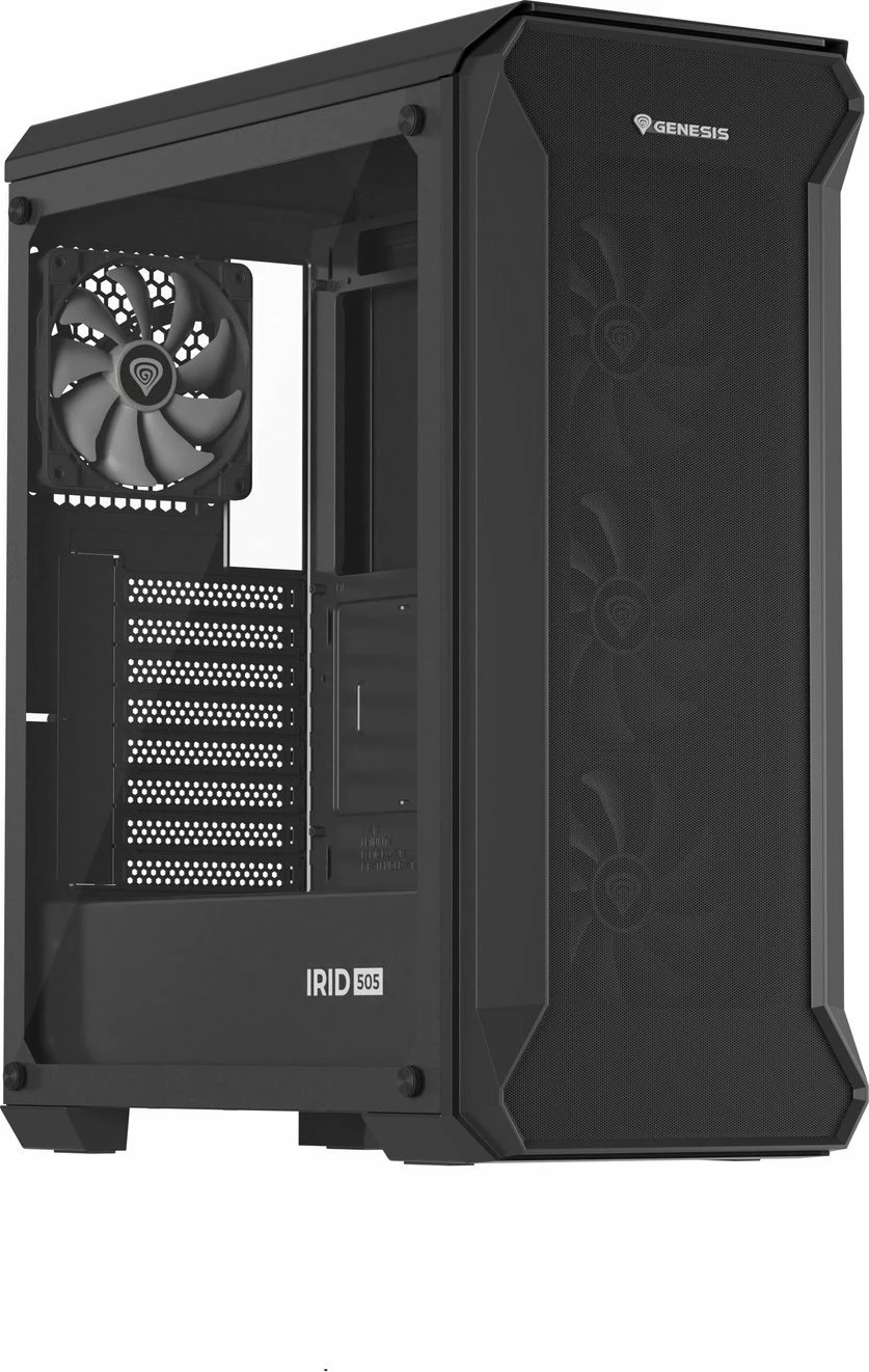 Kasë GENESIS Irid 505 ARGB V2 NPC-1518 Midi Tower ATX/Micro ATX/Mini-ITX, 4x120mm ARGB fan, xham i kalitur, e zezë