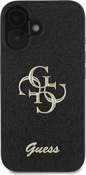 Mbështjellës Guess Fixed Glitter Big 4G për iPhone 16, i zi