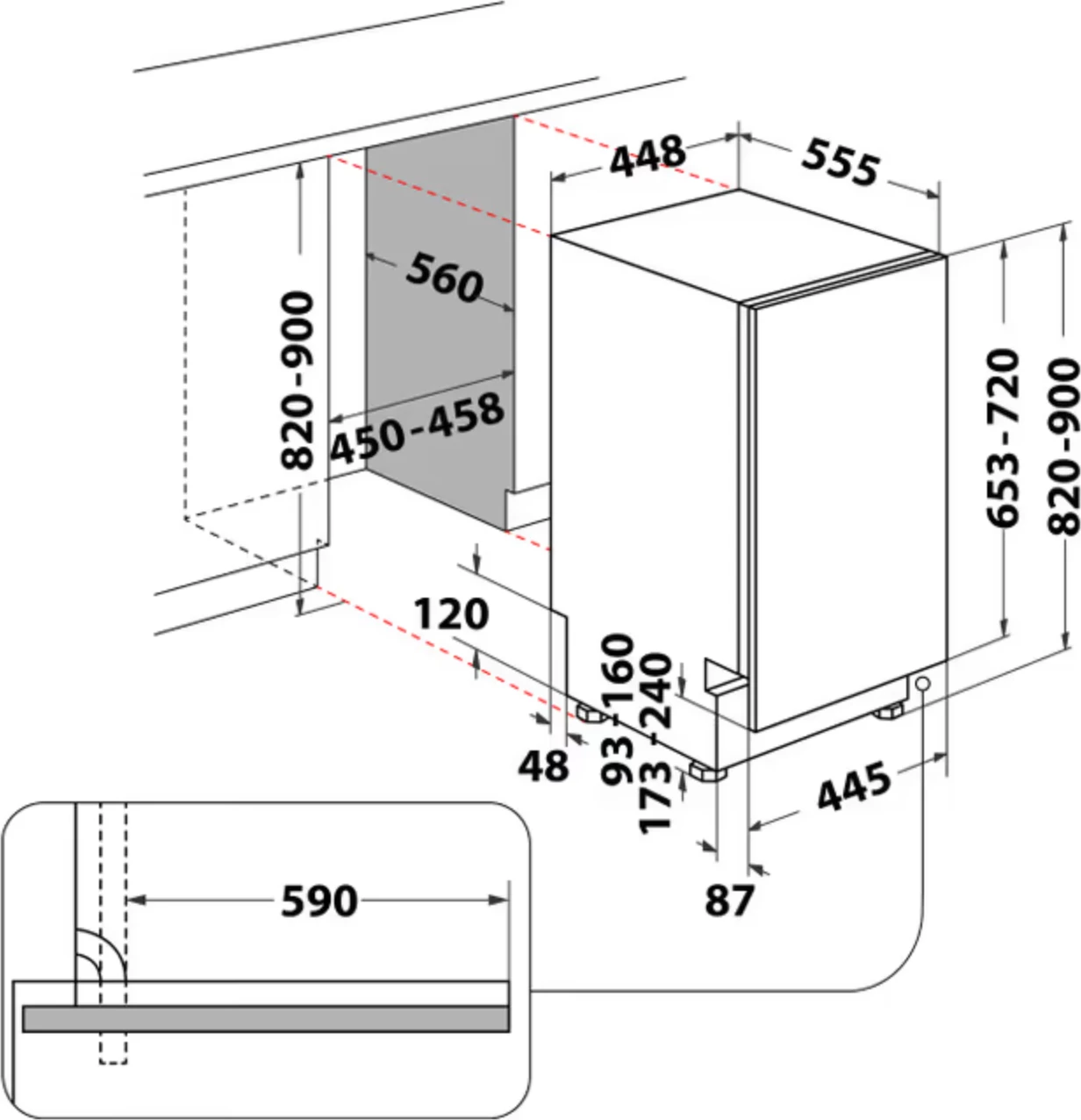 Enëlarëse e integruar plotësisht Whirlpool WSIC 3M27, 45 cm, 10 servise, klasa E, 6th Sense, FlexiSpace, argjendtë