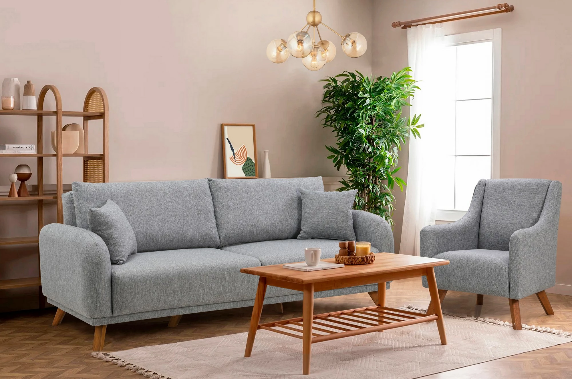 Set divan-krevat Hera, ngjyrë gri, Atelier del Sofa