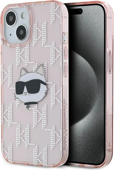 Mbështjellës Karl Lagerfeld IML Choupette Head & Monogram për iPhone 14/15/13, Rozë