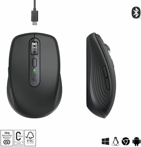 Maus Logitech MX Anywhere 3S 8000 DPI Bluetooth/Logi Bolt, rechargeable USB-C, grafit