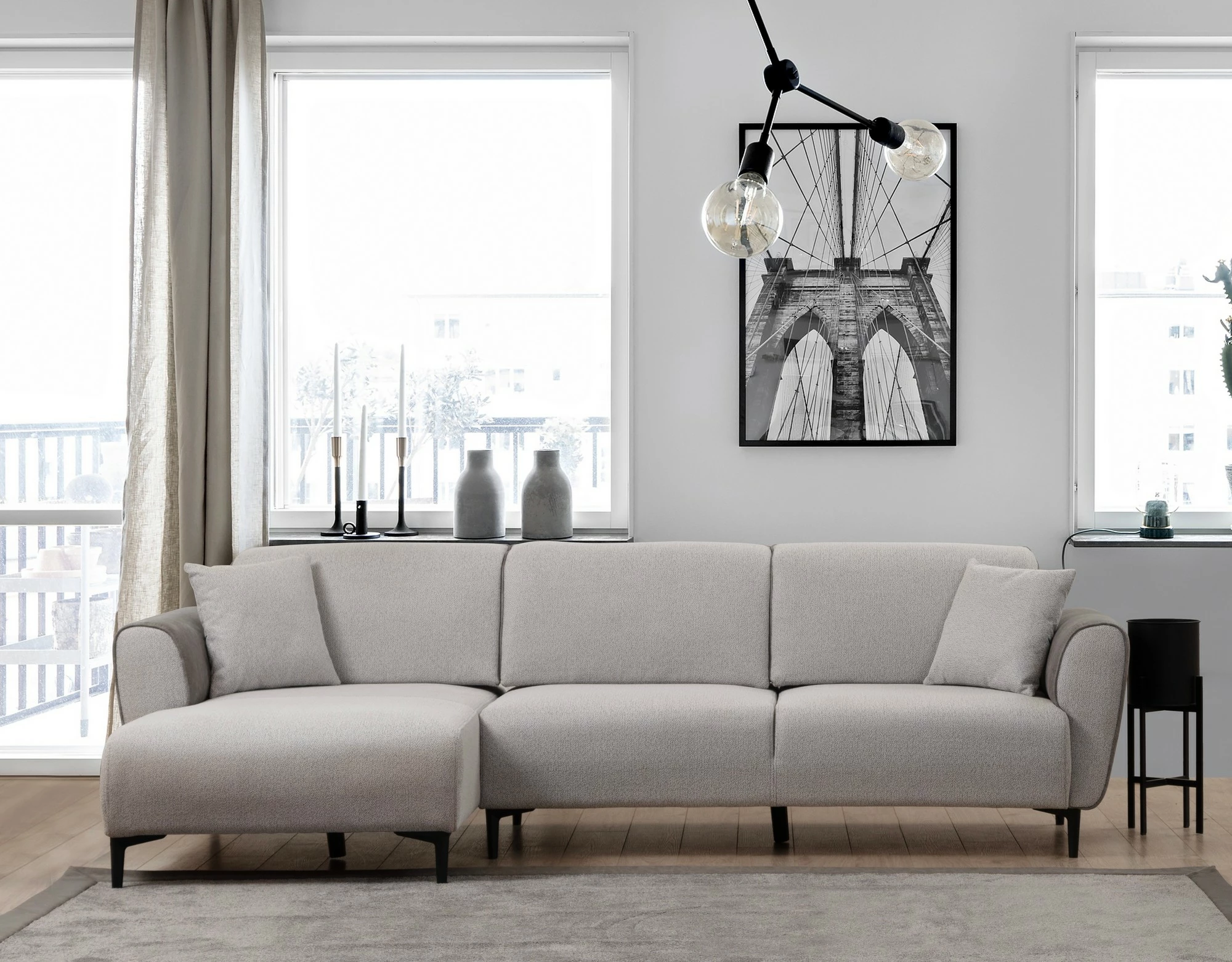 Kënd-sofë krevate Atelier del Sofa, aren majtas, ngjyrë gri