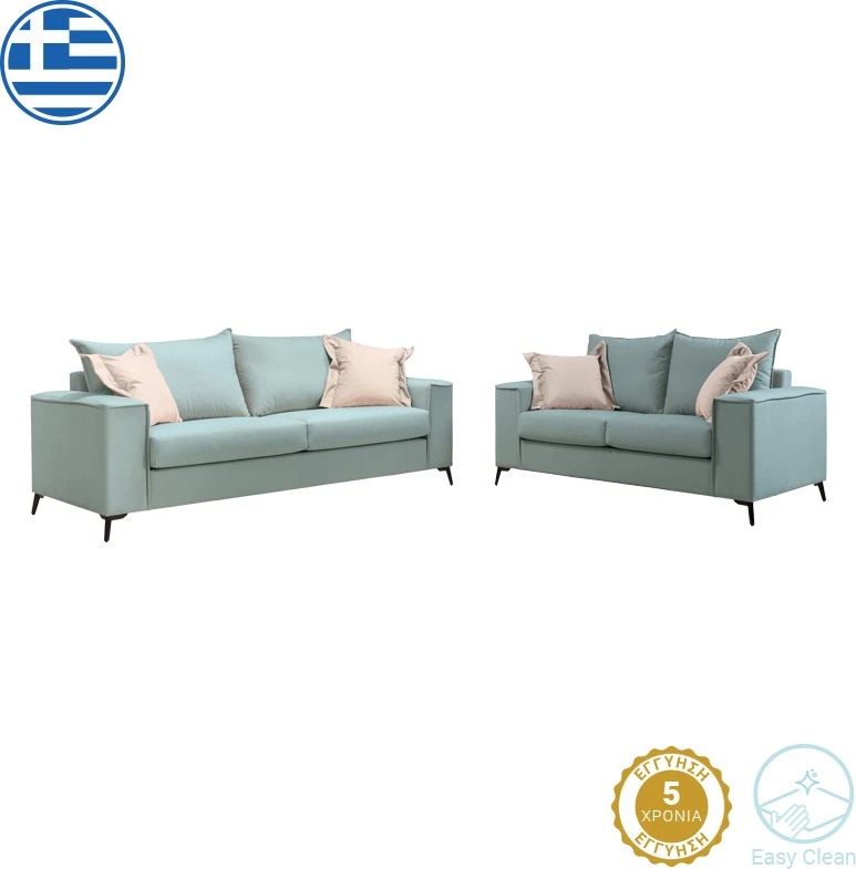 Set divanësh Verona 2 copë, pëlhurë mente me jastëkë krem