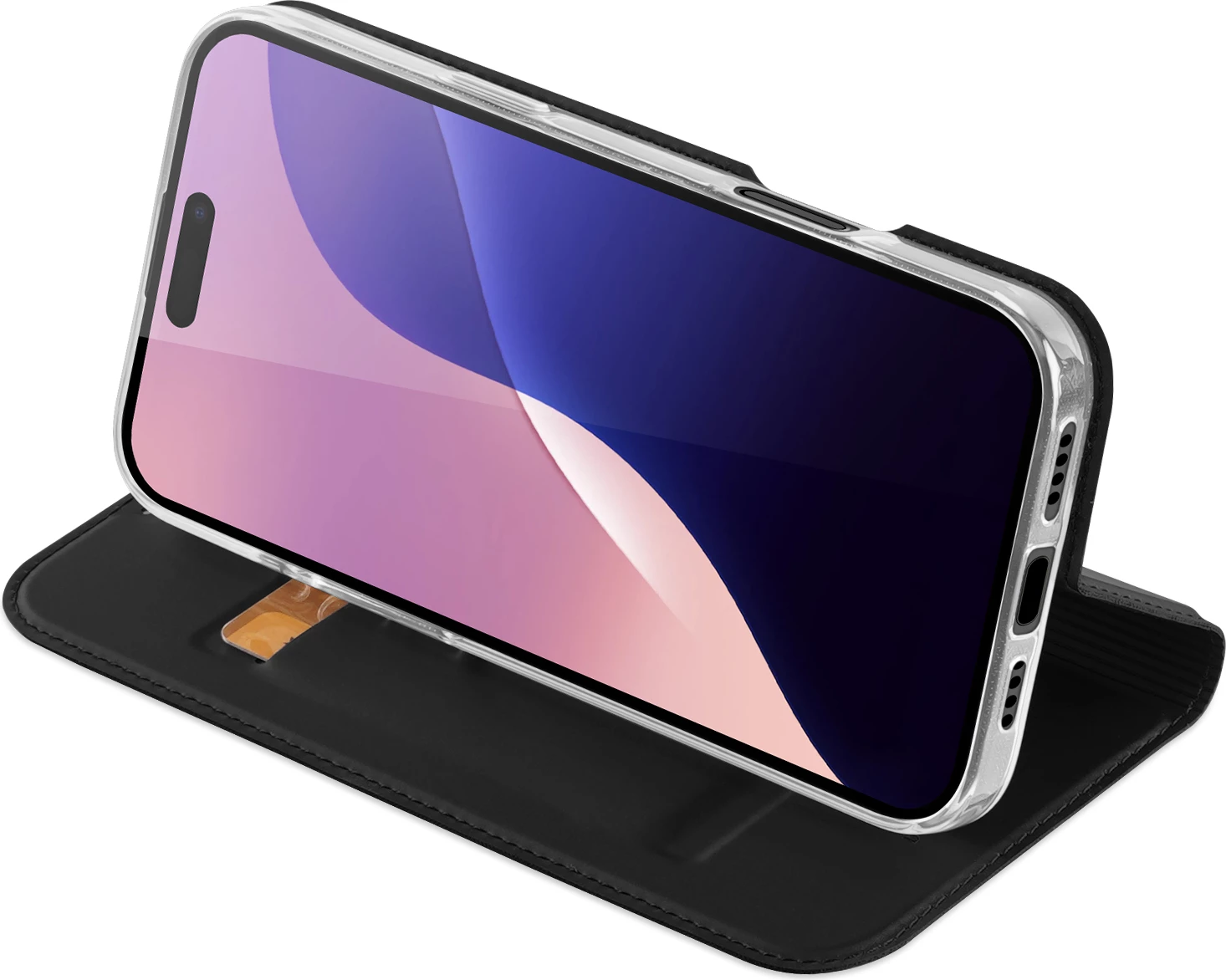 Mbështjellës Dux Ducis Skin Pro për iPhone 16 Pro, me kapak dhe xhep për kartela, e zezë