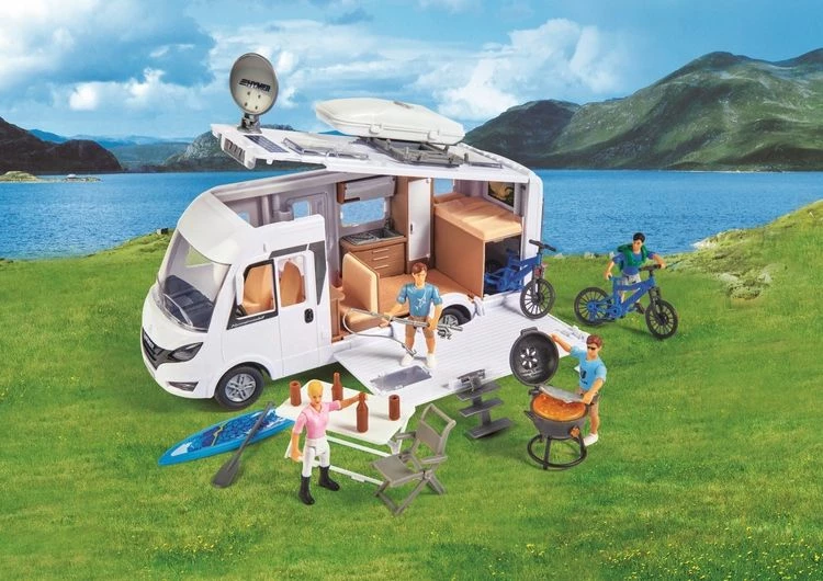Set kamper lodër Dickie Playlife Holiday Camper Hymer B-Class 1:24 30 cm, i bardhë, me aksesorë