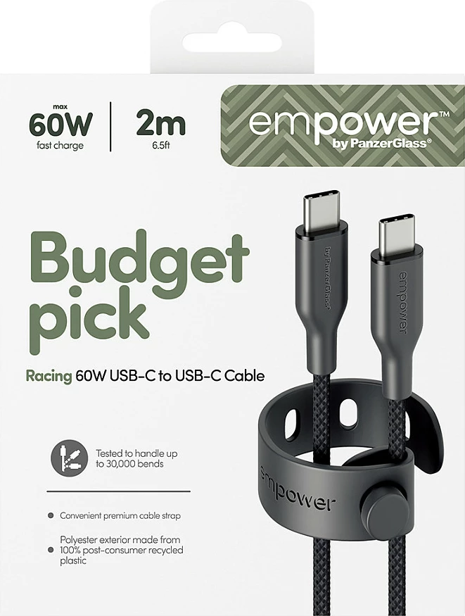 Kabllo USB-C në USB-C PanzerGlass empower Racing, 60W, 2m, USB 2.0, e zezë