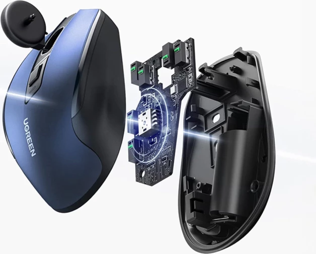 Maus wireless UGREEN MU006, Bluetooth 5.0 + 2.4 GHz me USB receiver, 800-4000 DPI, 5 butona, blu