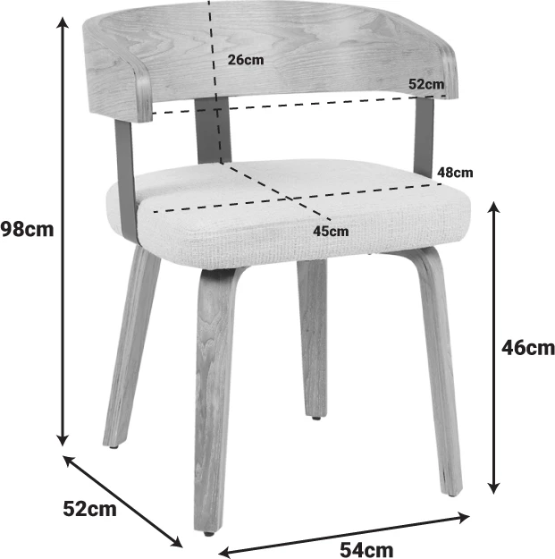 Karrige me krahë Anesy, metal-dru dhe material tekstili, ngjyrë bezhë, 53.5x51x72cm