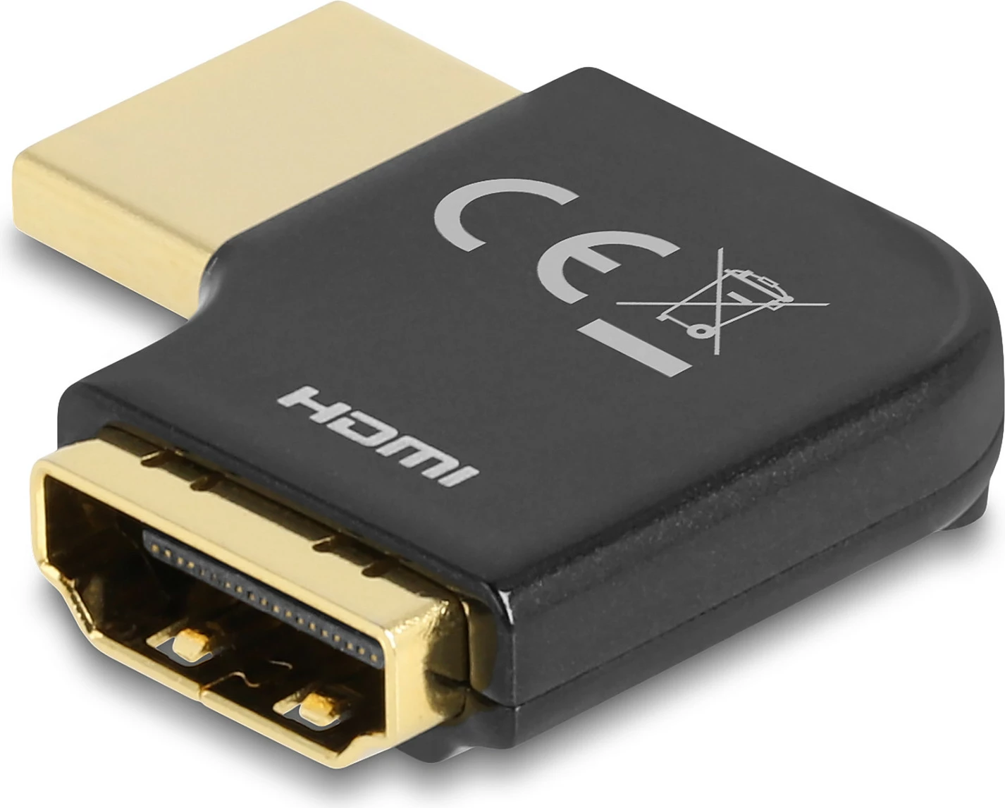 Adapter HDMI DeLOCK, mashkull në femër 90° (right angle), 8K 60Hz, metal, i zi