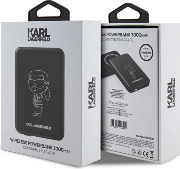 Powerbank wireless Karl Lagerfeld Ikonik MagSafe 3000mAh, e zezë