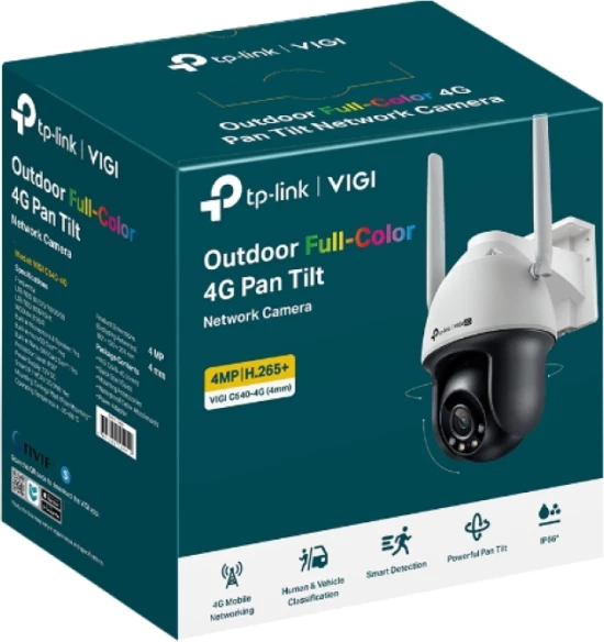 Kamerë sigurie PTZ TP-LINK VIGI C540-4G, 4MP 2560x1440, 4G/LTE, Full-Color, lente 4mm, IP66, MicroSD deri 512GB, e bardhë