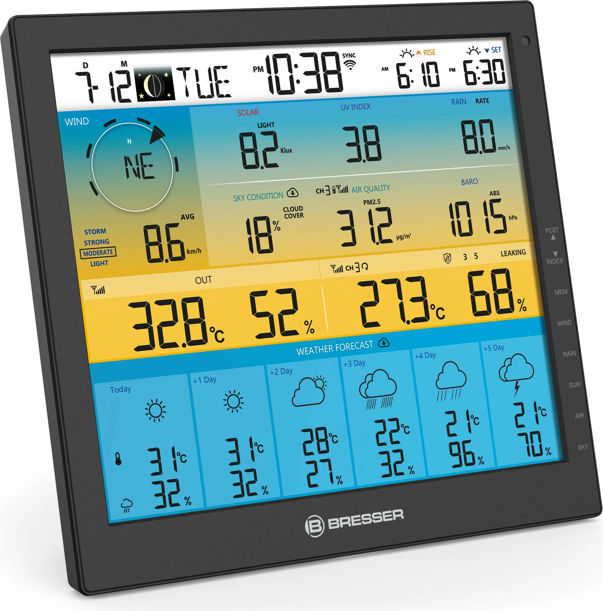 Stacion moti Bresser Wetter Center 7-in-1 solar 6-Tage 4cast Pro SF, i bardhë