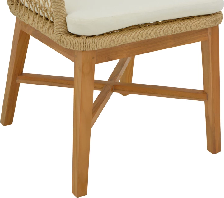 Karrige Elaiza pakoworl dru tik dhe litar pe, ngjyrë natyrale-bezhë, me jastëk, 58x60x90cm