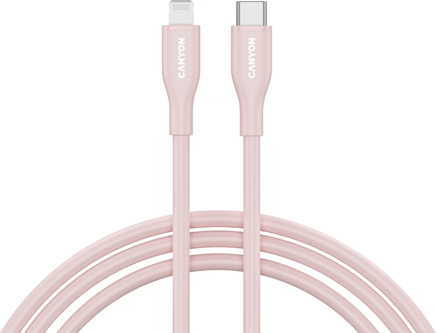 Kabllo USB-C në Lightning CANYON OnWire 60LN CLNM60 1m 60W MFi, rozë