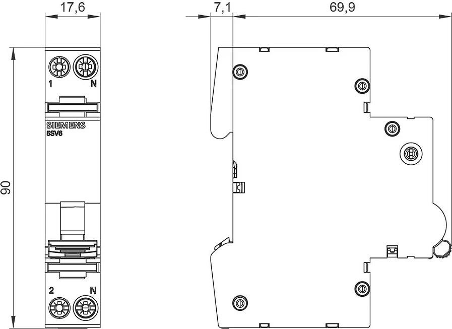 Siguresë automatike AFDD-MCB Siemens 5SV6016-6KK16, 2-pol, B16, 230V, 1TE
