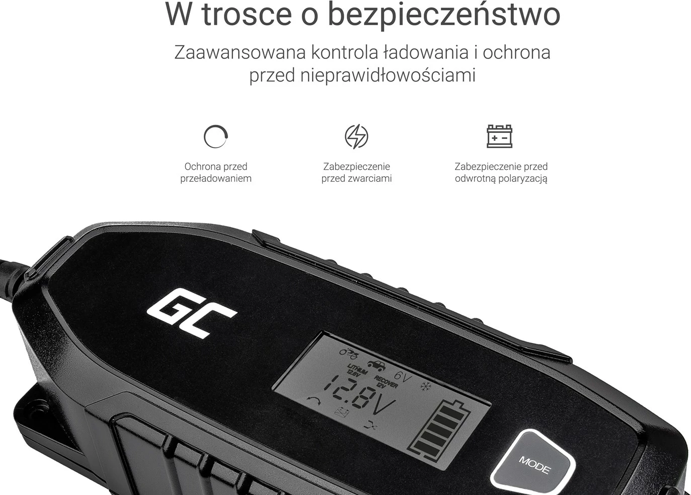 Karikues Green Cell për akumulatorë 6V 12V 4A me funksion diagnostikimi 6/12 V i zi