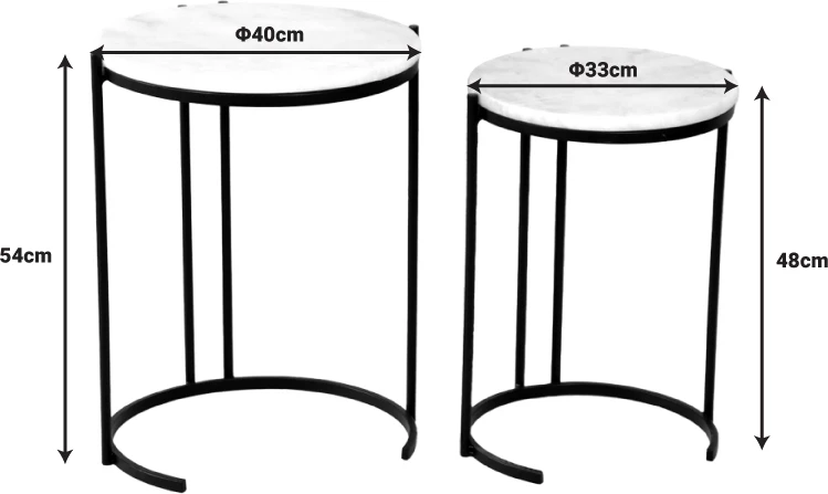 Set tavolina anësore për dhomë ndeje, Luxere Inart, metal i zi, mermer i bardhë