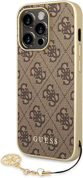 Mbështjellës Guess GUHCP14LGF4GBR për iPhone 14 Pro 6.1", lëkurë ekologjike, kafe, me varëse
