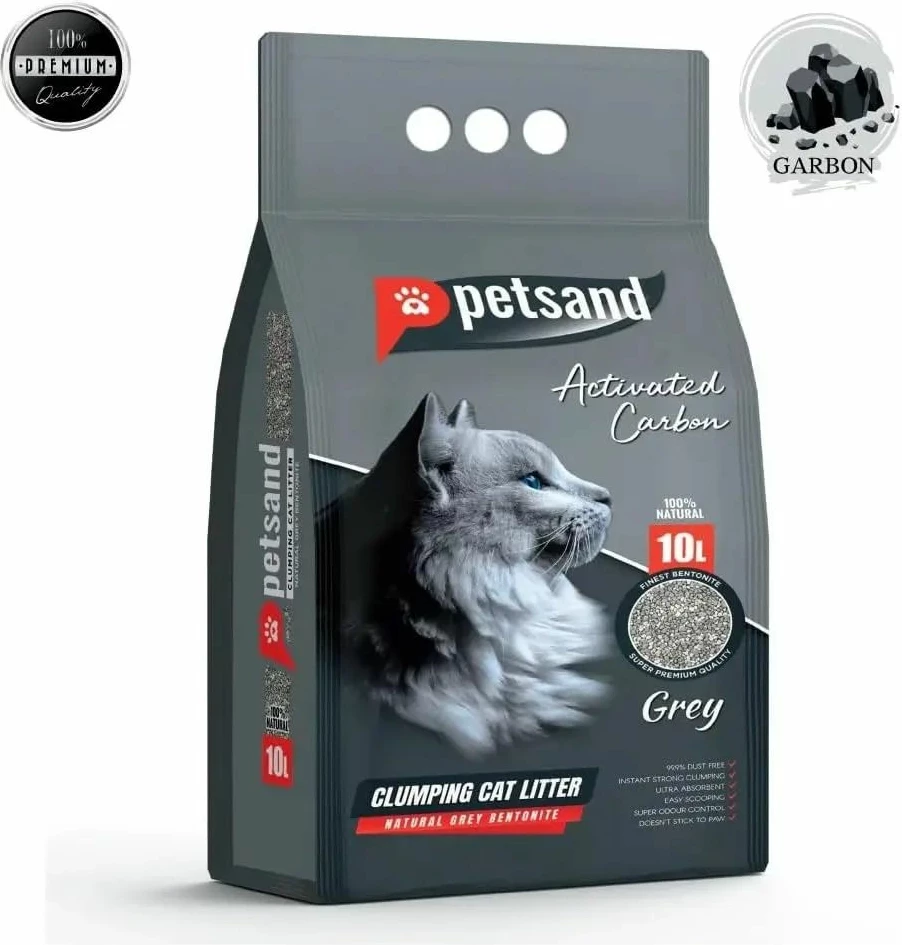 Rërë higjienike për mace Tramp Petsand Bentonite me karbon aktiv, 10 L, gri