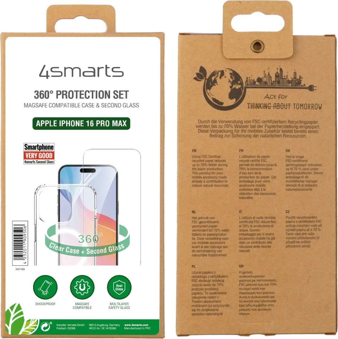 Mbështjellës 4smarts 541193, Apple, iPhone 16 Pro Max, rezistent ndaj goditjeve, transparent