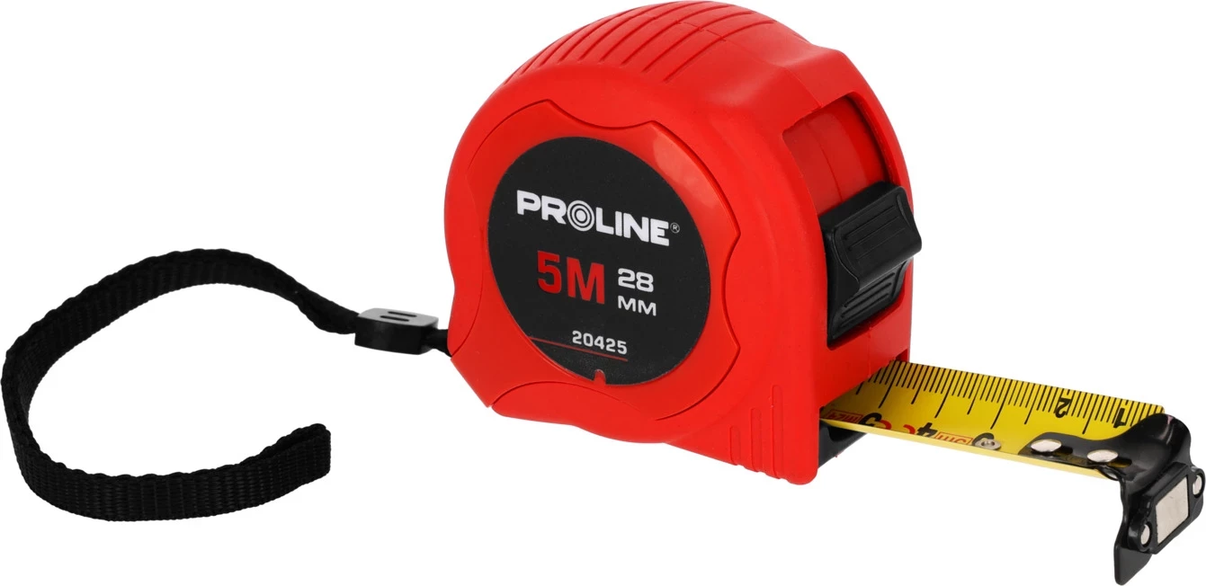 Shirit matës PROLINE 20425, 5 m, 28 mm, me magnet, me veshje nylon, i kuq