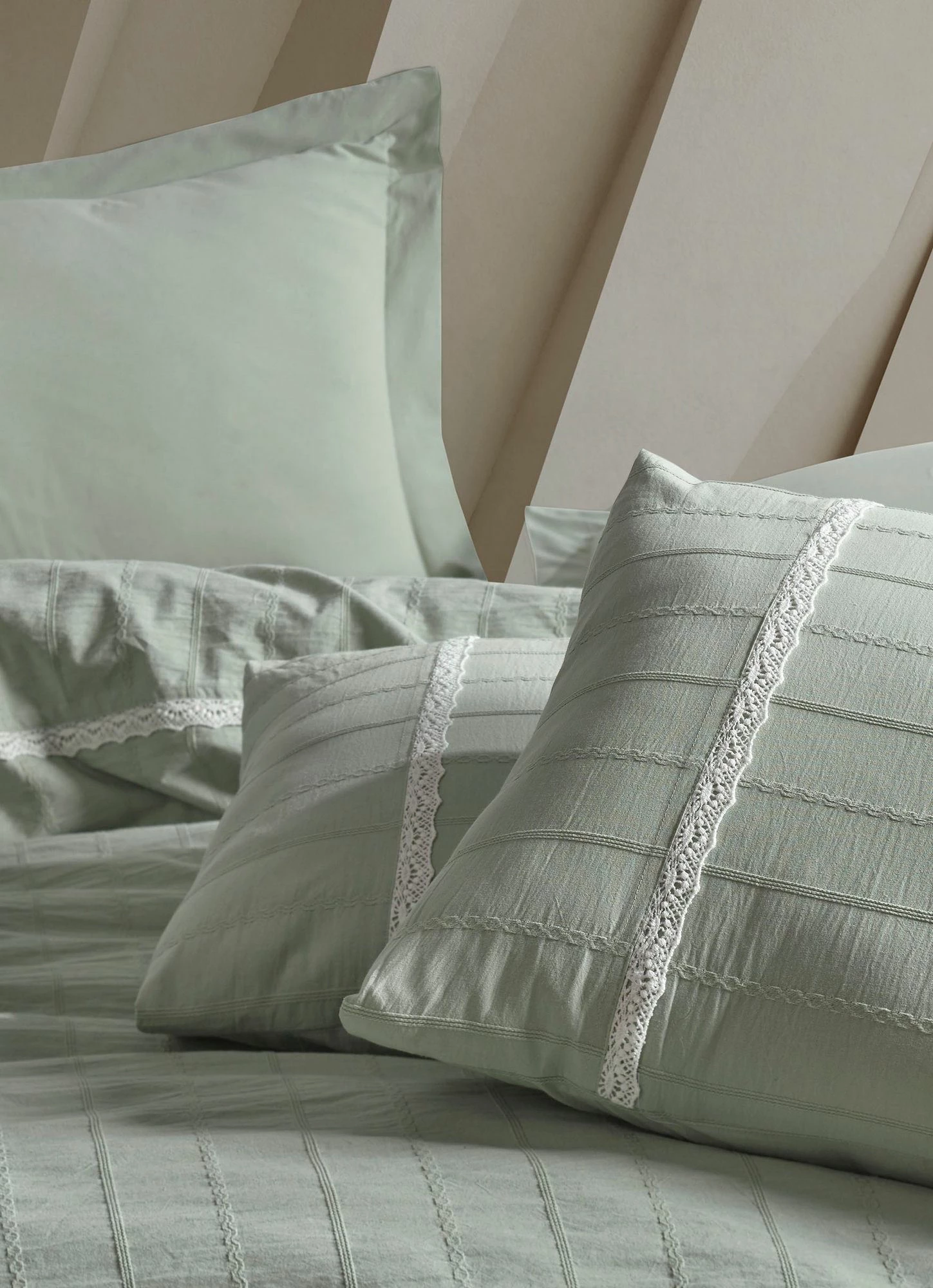 Set mbulesë për jorgan dopio, L'Essentiel Linge de Maison, jeshile, Jacquard