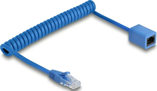 Kabllo rrjeti DeLOCK 90364, Cat6 RJ45 mashkull-në-femër, 0.75 m, spirale, blu