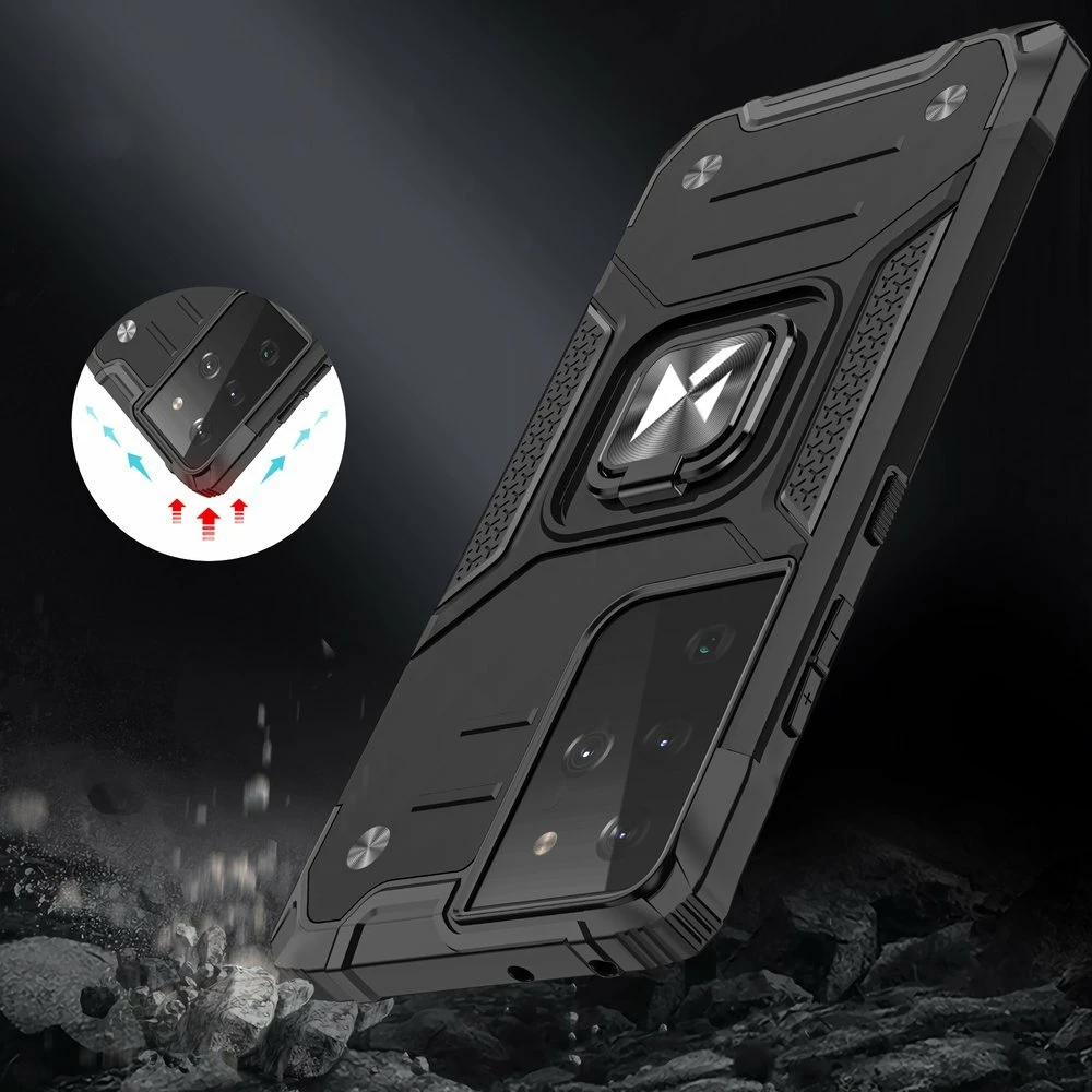 Mbështjellës Wozinsky Ring Armor për Samsung Galaxy S22 Ultra, me mbajtës gishti dhe magnetik, Argjend