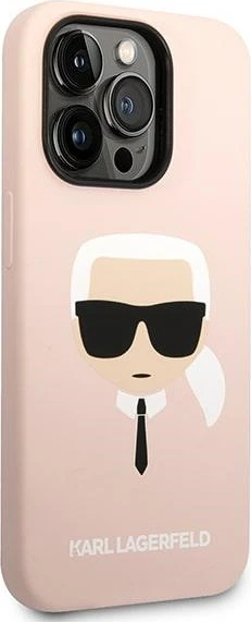 Mbështjellës Karl Lagerfeld Silicone Karl`s Head për iPhone 14 Pro 6.1", rozë, me MagSafe