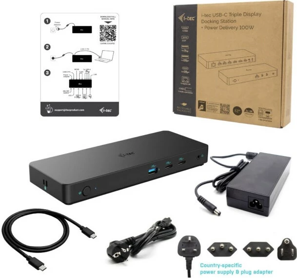 Docking station I-Tec USB-C Triple Display Gen 2 Pro, 100W, 3x monitor, 6x USB, LAN, e zezë