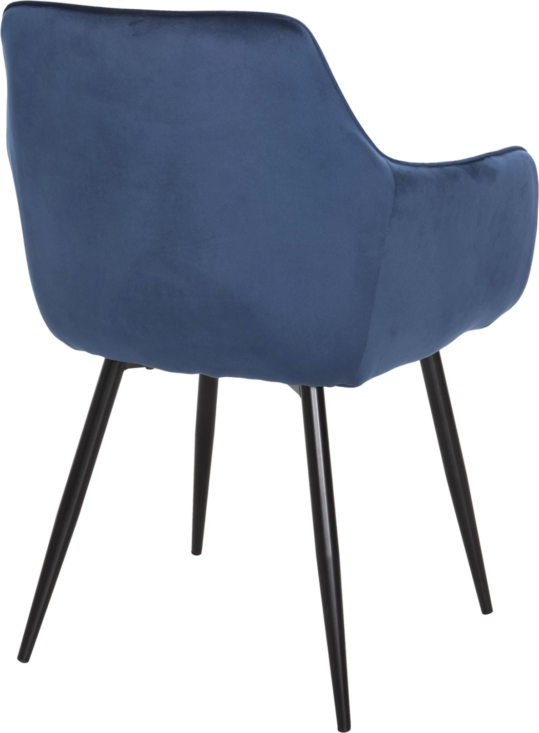 Karrige për ngrënie, kadife blu, këmbë metali të zeza, 57x56x84H cm